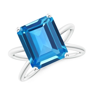 12x10mm AAAA Emerald-Cut Swiss Blue Topaz Criss-Cross Split Shank Ring in White Gold