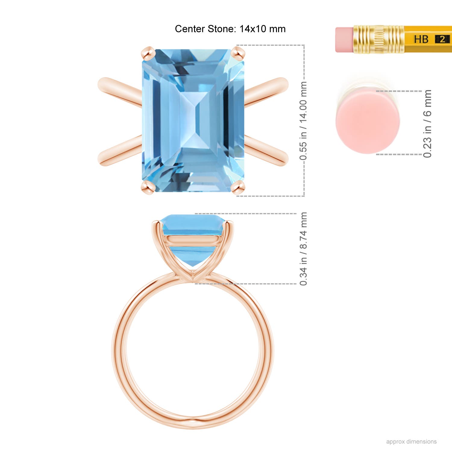 A - Swiss Blue Topaz / 10 CT / 14 KT Rose Gold