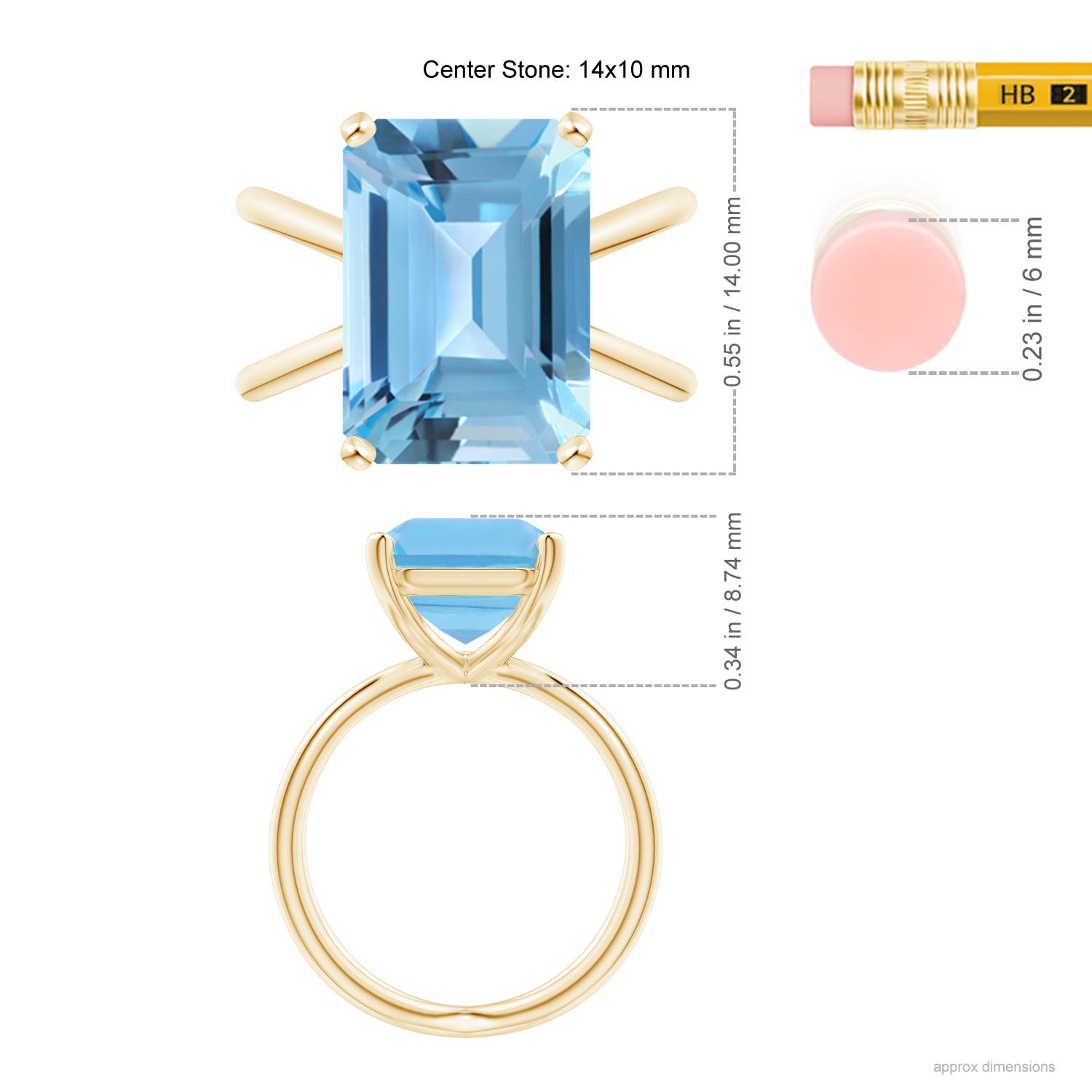 A - Swiss Blue Topaz / 10 CT / 14 KT Yellow Gold