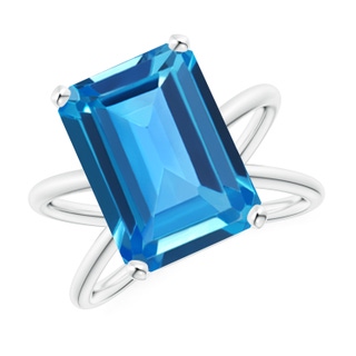 14x10mm AAAA Emerald-Cut Swiss Blue Topaz Criss-Cross Split Shank Ring in P950 Platinum