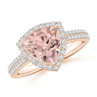 8mm AA Trillion Morganite Cocktail Halo Ring with Diamond Accents in Rose Gold