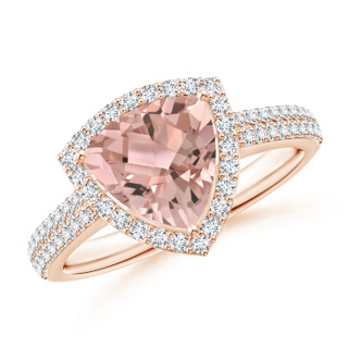 8mm AAA Trillion Morganite Cocktail Halo Ring with Diamond Accents in Rose Gold