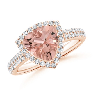 8mm AAAA Trillion Morganite Cocktail Halo Ring with Diamond Accents in Rose Gold