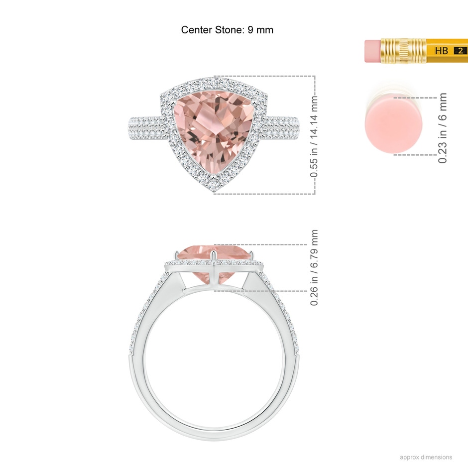 9mm AAA Trillion Morganite Cocktail Halo Ring with Diamond Accents in White Gold ruler