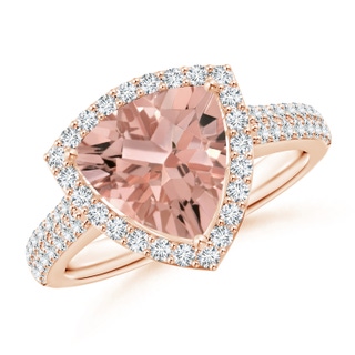 9mm AAAA Trillion Morganite Cocktail Halo Ring with Diamond Accents in Rose Gold