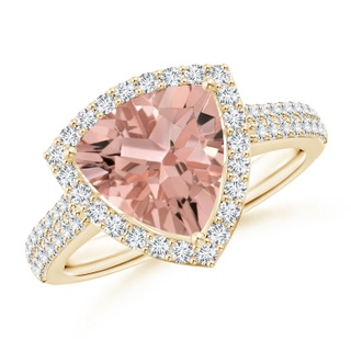 9mm AAAA Trillion Morganite Cocktail Halo Ring with Diamond Accents in Yellow Gold