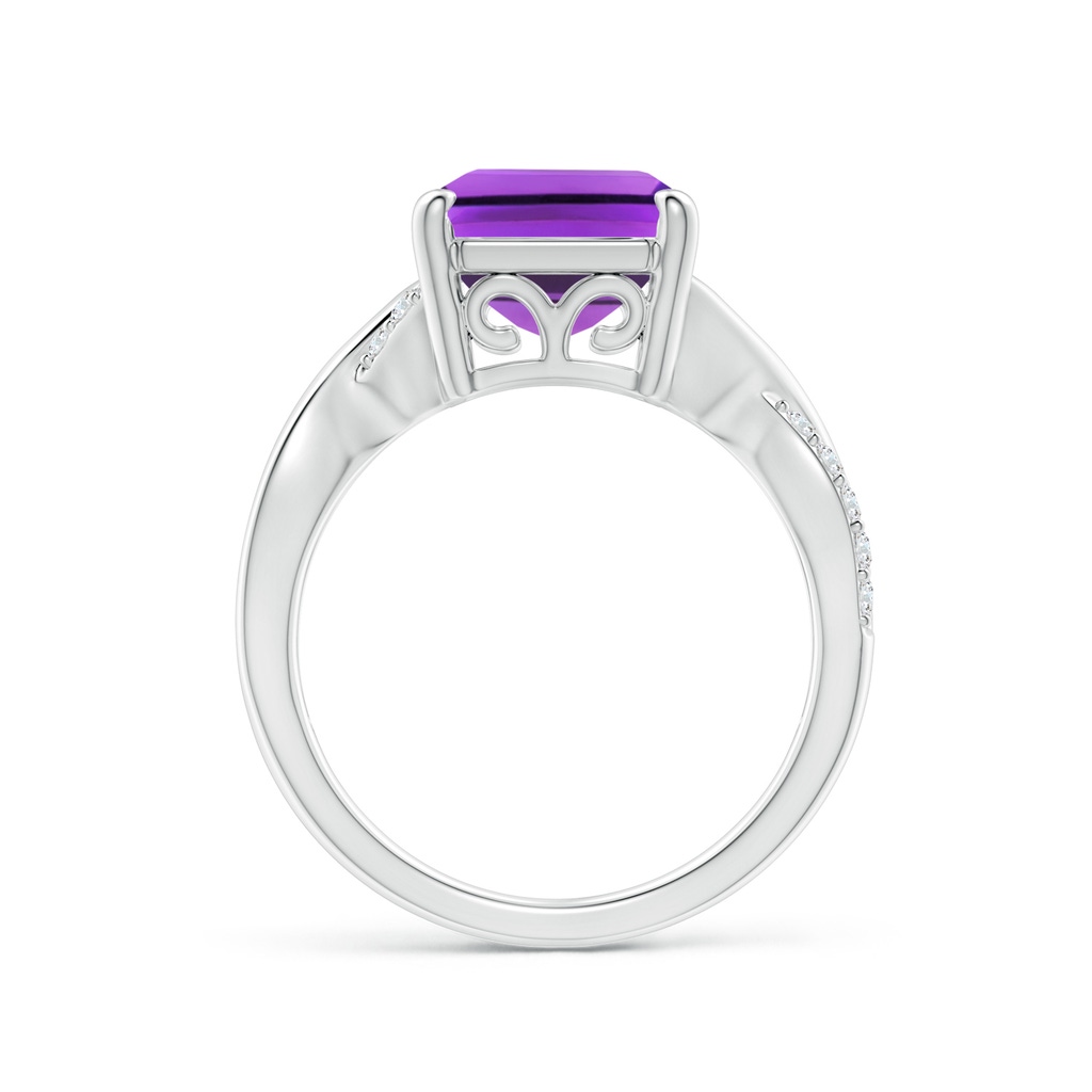 12x10mm AAA Emerald-Cut Amethyst Crossover Shank Cocktail Ring in White Gold Side 1