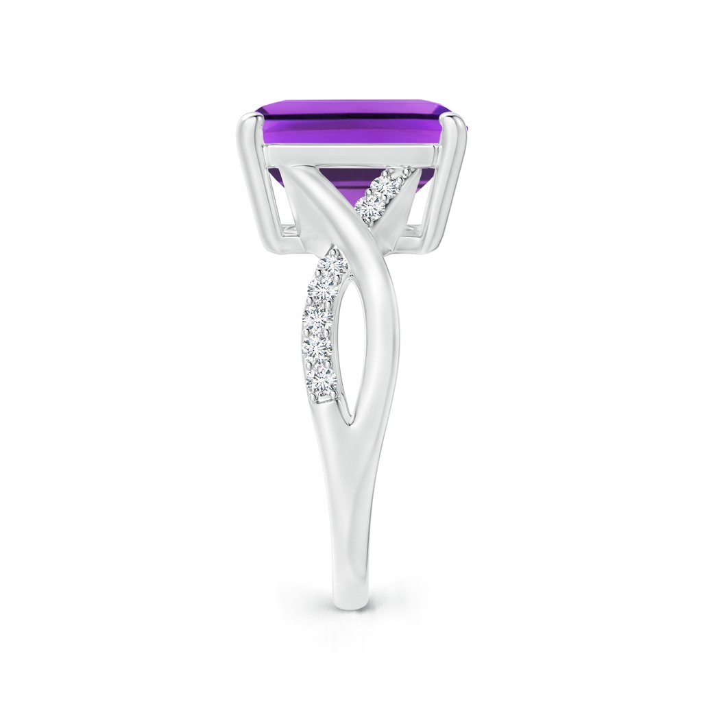 12x10mm AAA Emerald-Cut Amethyst Crossover Shank Cocktail Ring in White Gold Side 2