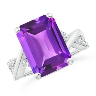 14x10mm AAA Emerald-Cut Amethyst Crossover Shank Cocktail Ring in White Gold