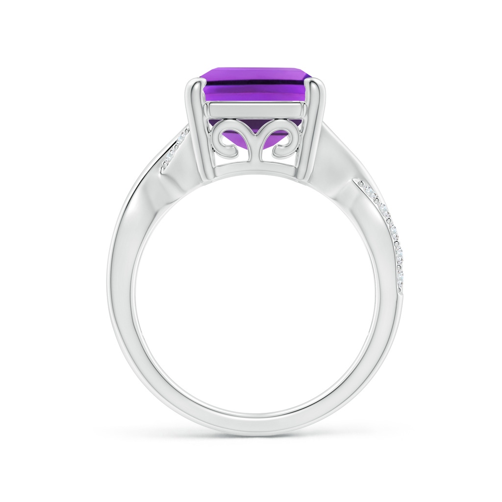 14x10mm AAA Emerald-Cut Amethyst Crossover Shank Cocktail Ring in White Gold Side 1