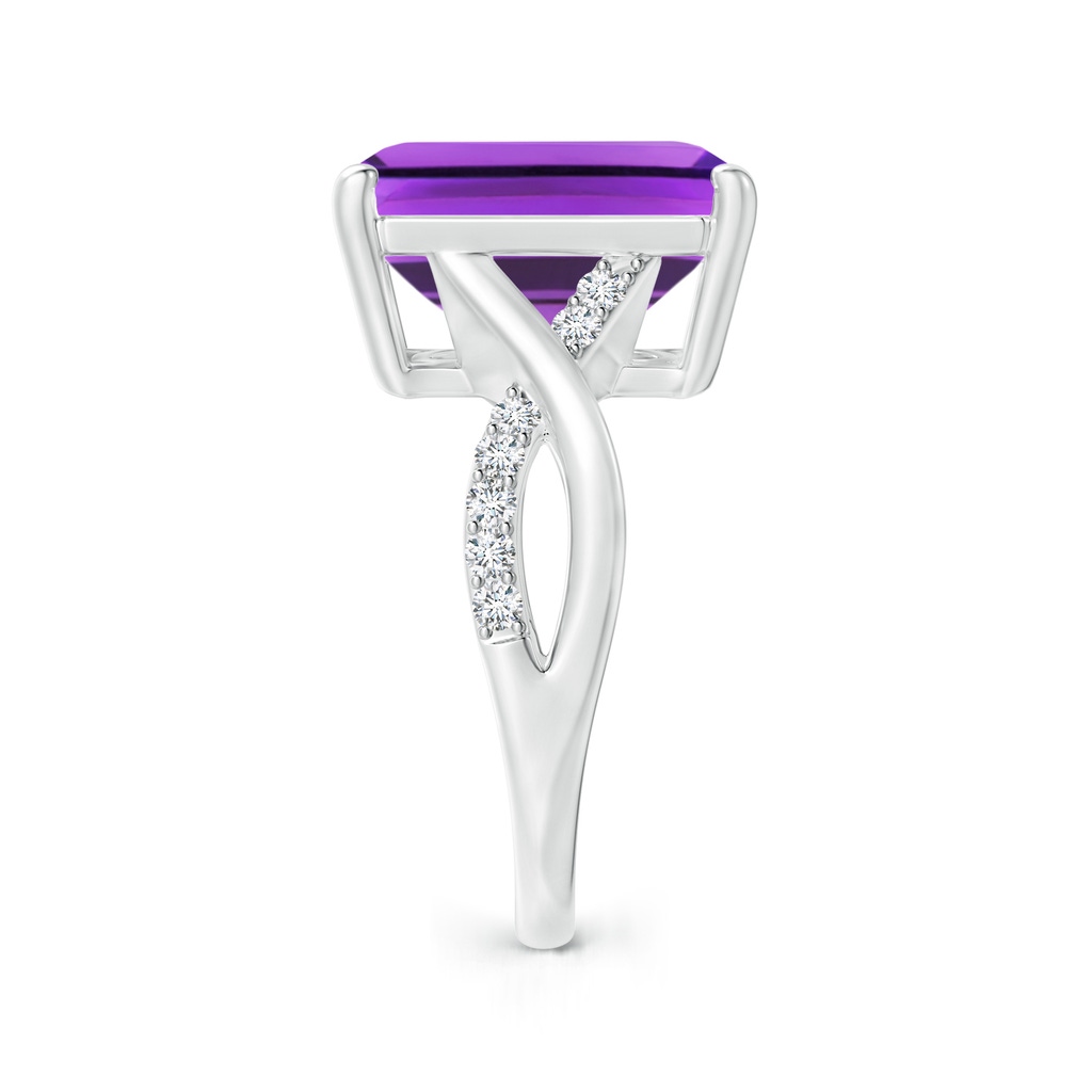14x10mm AAA Emerald-Cut Amethyst Crossover Shank Cocktail Ring in White Gold Side 2
