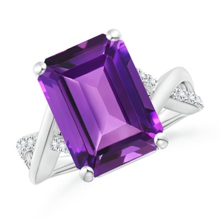14x10mm AAAA Emerald-Cut Amethyst Crossover Shank Cocktail Ring in P950 Platinum