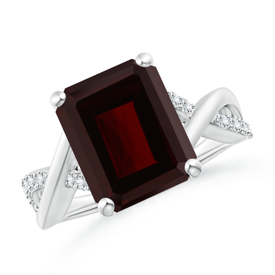 12x10mm A Emerald-Cut Garnet Crossover Shank Cocktail Ring in White Gold 