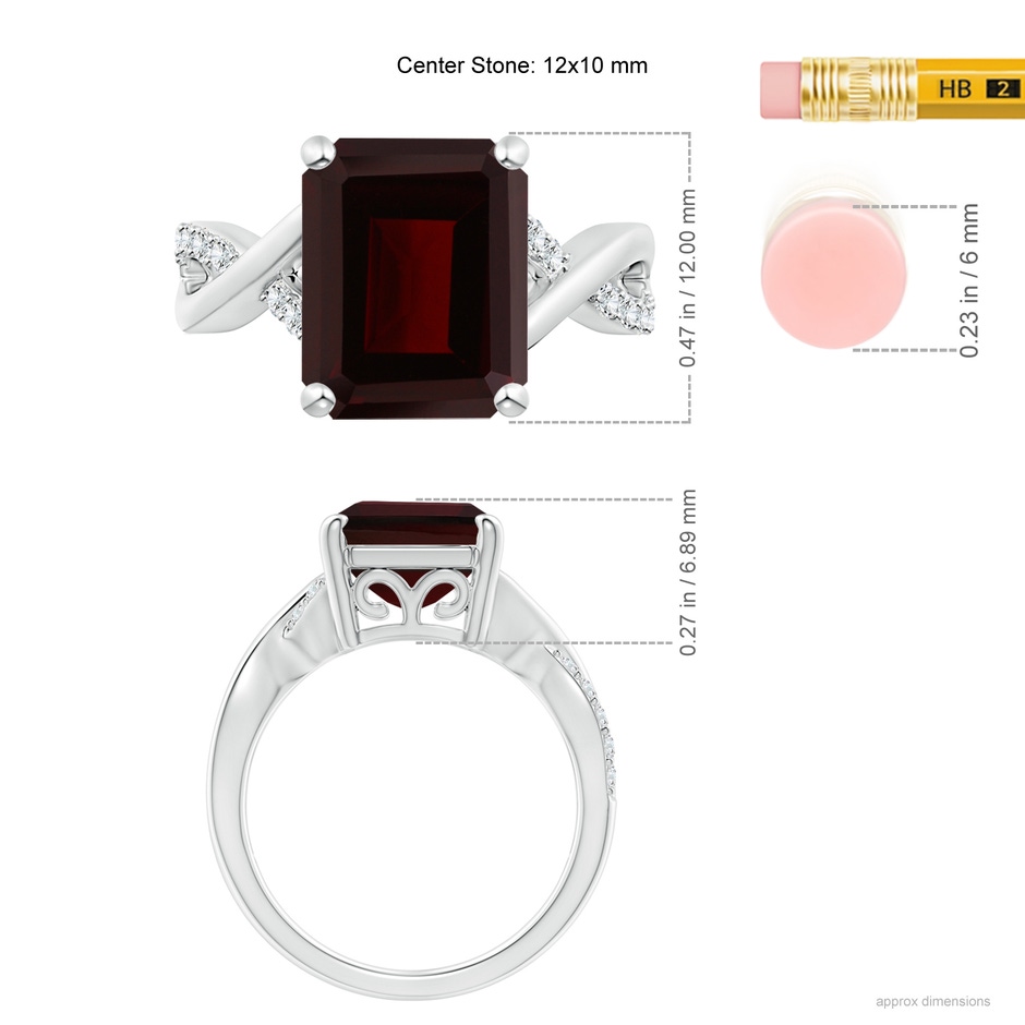 12x10mm A Emerald-Cut Garnet Crossover Shank Cocktail Ring in White Gold ruler