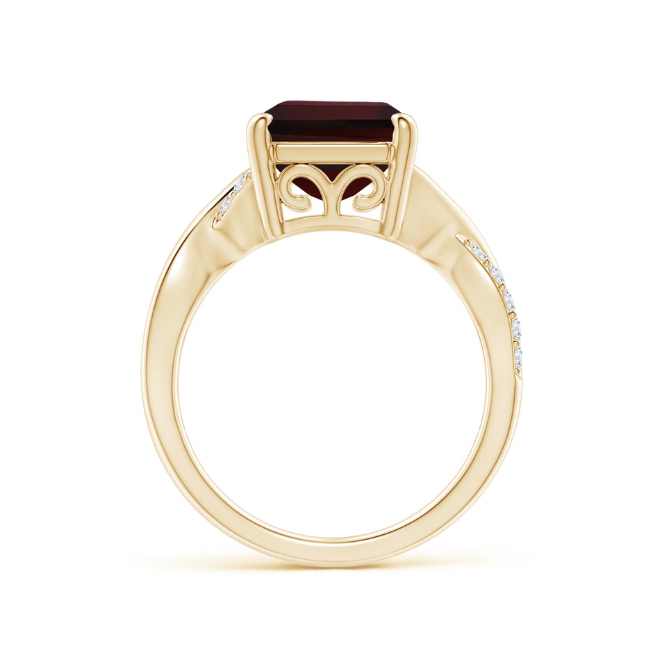 12x10mm A Emerald-Cut Garnet Crossover Shank Cocktail Ring in Yellow Gold side 1