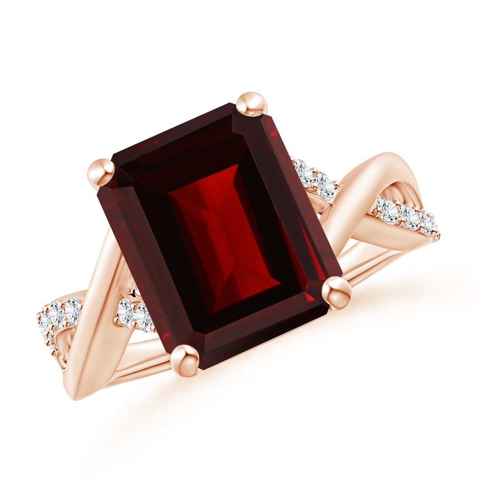 12x10mm AA Emerald-Cut Garnet Crossover Shank Cocktail Ring in Rose Gold 