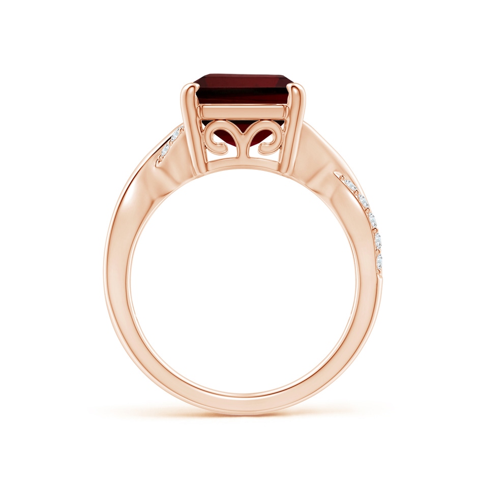 12x10mm AA Emerald-Cut Garnet Crossover Shank Cocktail Ring in Rose Gold side 1