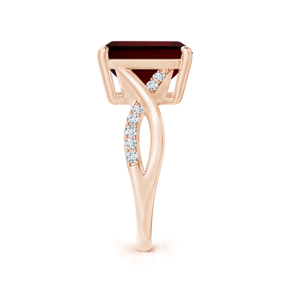 12x10mm AA Emerald-Cut Garnet Crossover Shank Cocktail Ring in Rose Gold side 2