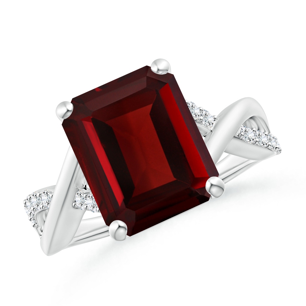 12x10mm AAA Emerald-Cut Garnet Crossover Shank Cocktail Ring in White Gold