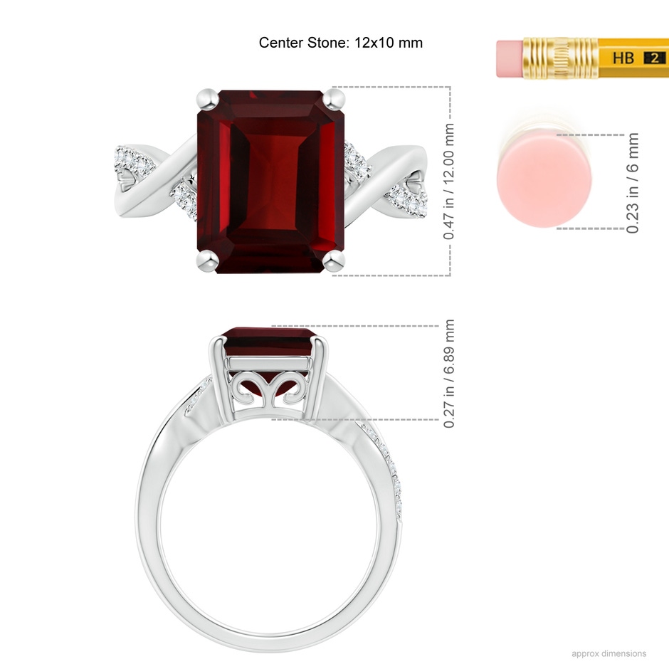 12x10mm AAA Emerald-Cut Garnet Crossover Shank Cocktail Ring in White Gold ruler