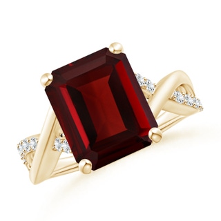 12x10mm AAA Emerald-Cut Garnet Crossover Shank Cocktail Ring in Yellow Gold