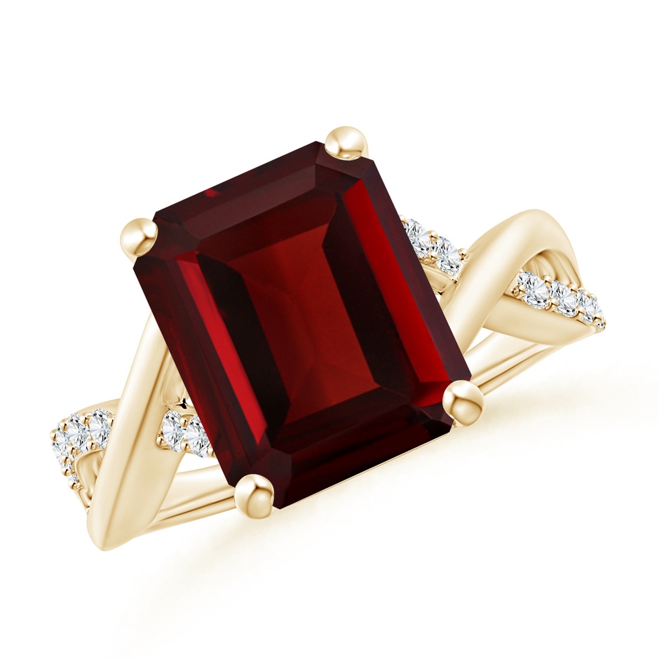 12x10mm AAA Emerald-Cut Garnet Crossover Shank Cocktail Ring in Yellow Gold 