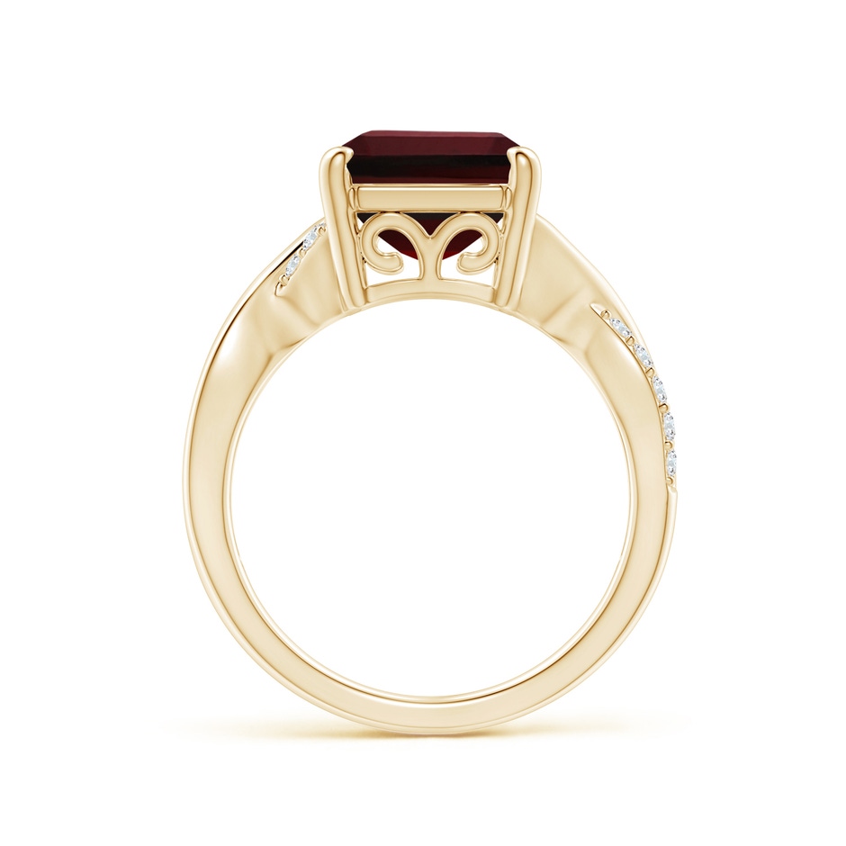 12x10mm AAA Emerald-Cut Garnet Crossover Shank Cocktail Ring in Yellow Gold side 1