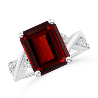 12x10mm AAAA Emerald-Cut Garnet Crossover Shank Cocktail Ring in White Gold