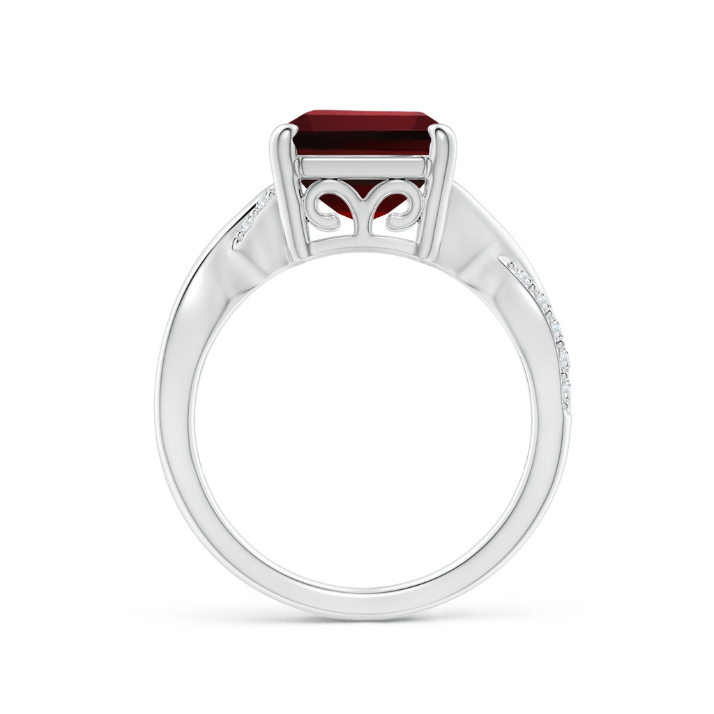 12x10mm AAAA Emerald-Cut Garnet Crossover Shank Cocktail Ring in White Gold Side 1
