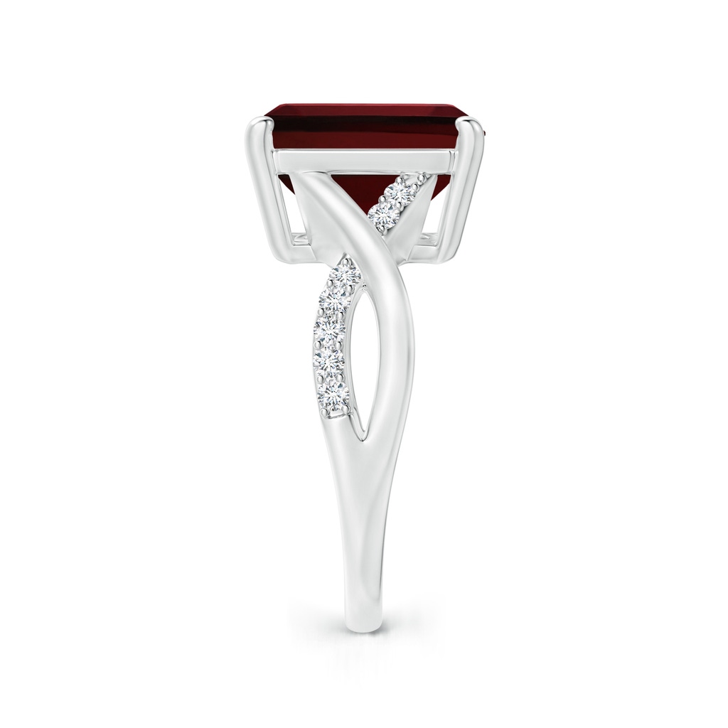 12x10mm AAAA Emerald-Cut Garnet Crossover Shank Cocktail Ring in White Gold Side 2