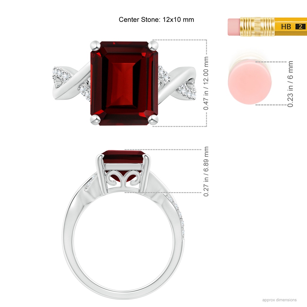 12x10mm AAAA Emerald-Cut Garnet Crossover Shank Cocktail Ring in White Gold Ruler