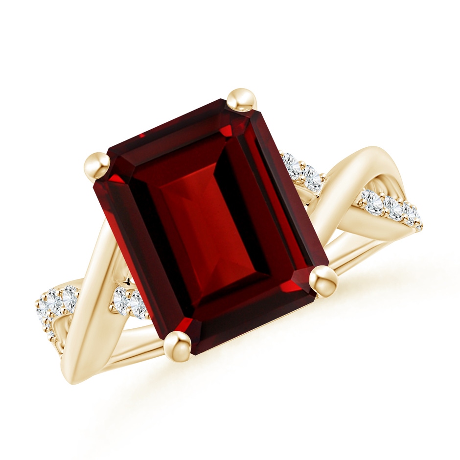 12x10mm AAAA Emerald-Cut Garnet Crossover Shank Cocktail Ring in Yellow Gold 
