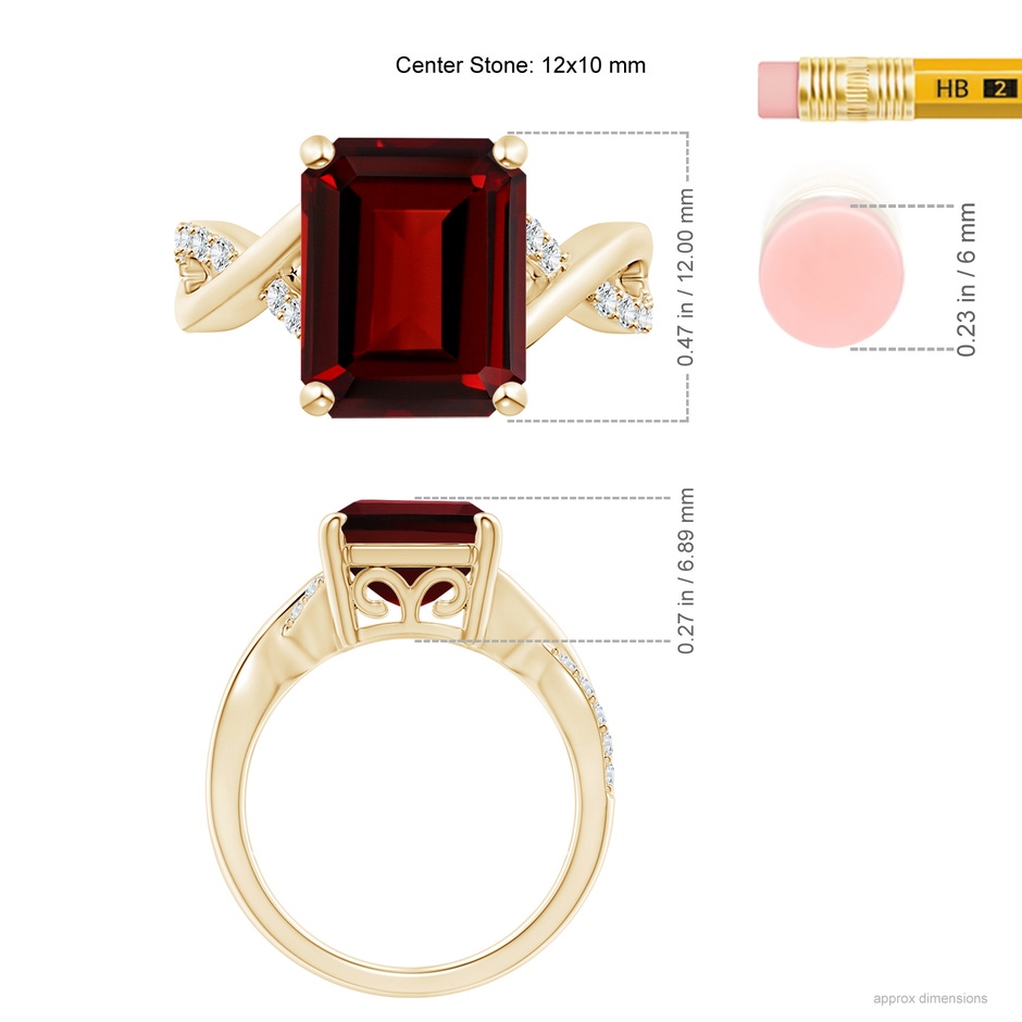 12x10mm AAAA Emerald-Cut Garnet Crossover Shank Cocktail Ring in Yellow Gold ruler