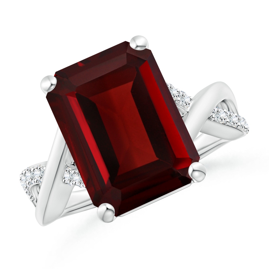 14x10mm AAA Emerald-Cut Garnet Crossover Shank Cocktail Ring in White Gold 