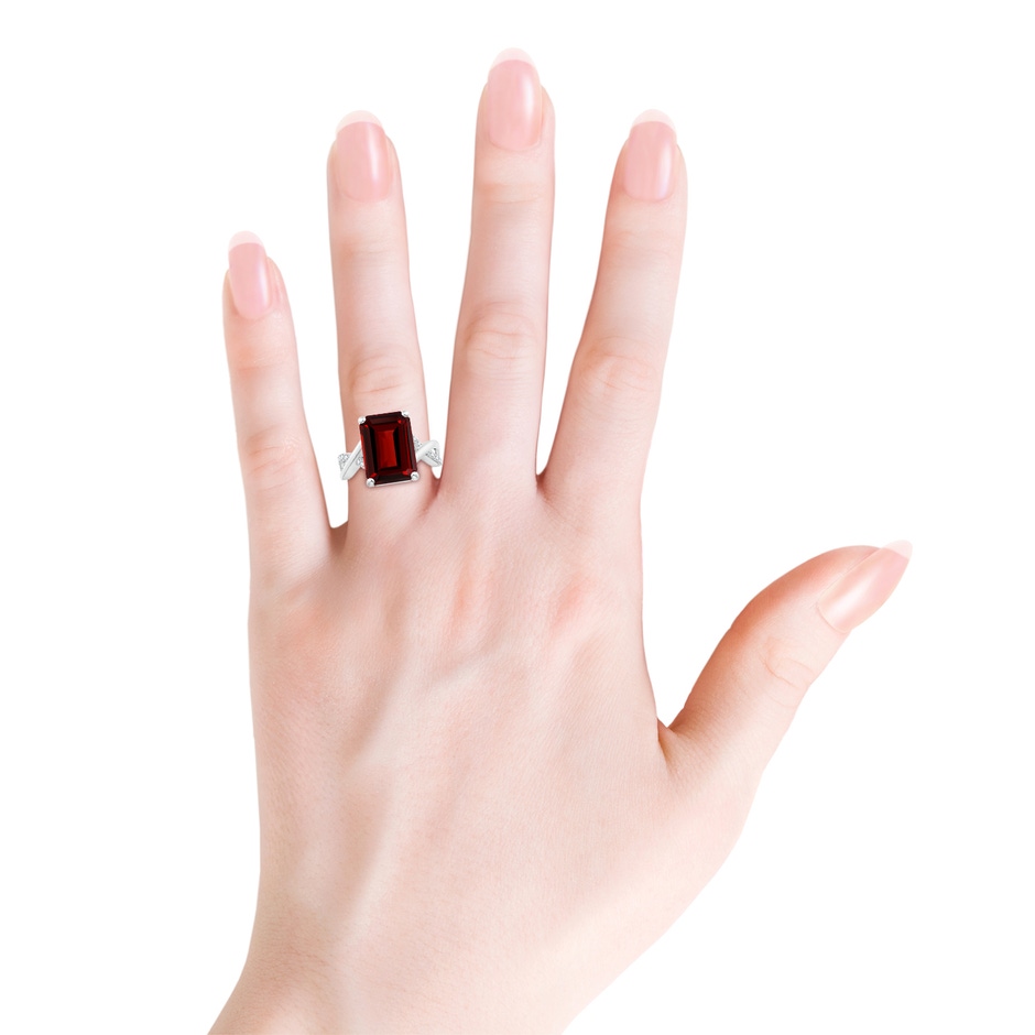 14x10mm AAAA Emerald-Cut Garnet Crossover Shank Cocktail Ring in P950 Platinum body-hand