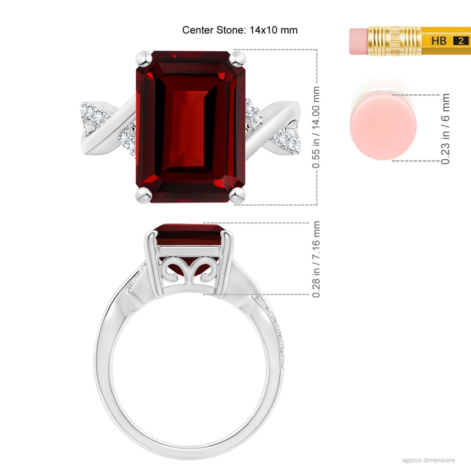 14x10mm AAAA Emerald-Cut Garnet Crossover Shank Cocktail Ring in P950 Platinum ruler