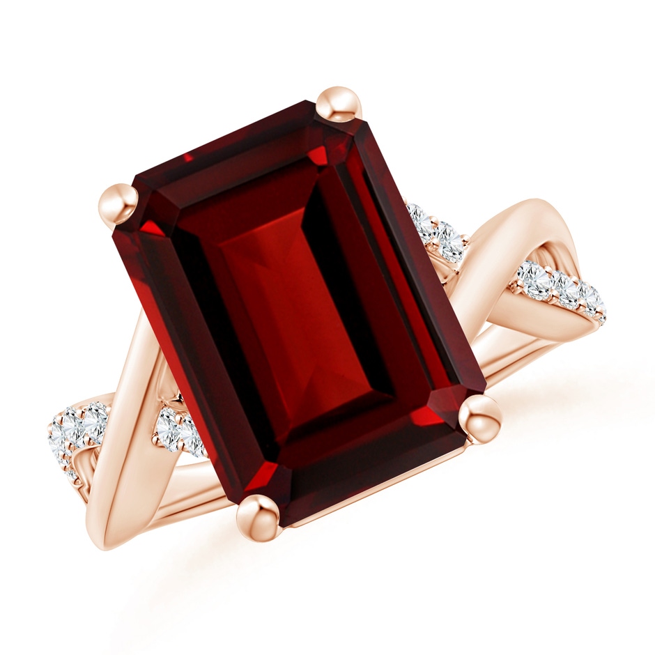 14x10mm AAAA Emerald-Cut Garnet Crossover Shank Cocktail Ring in Rose Gold 