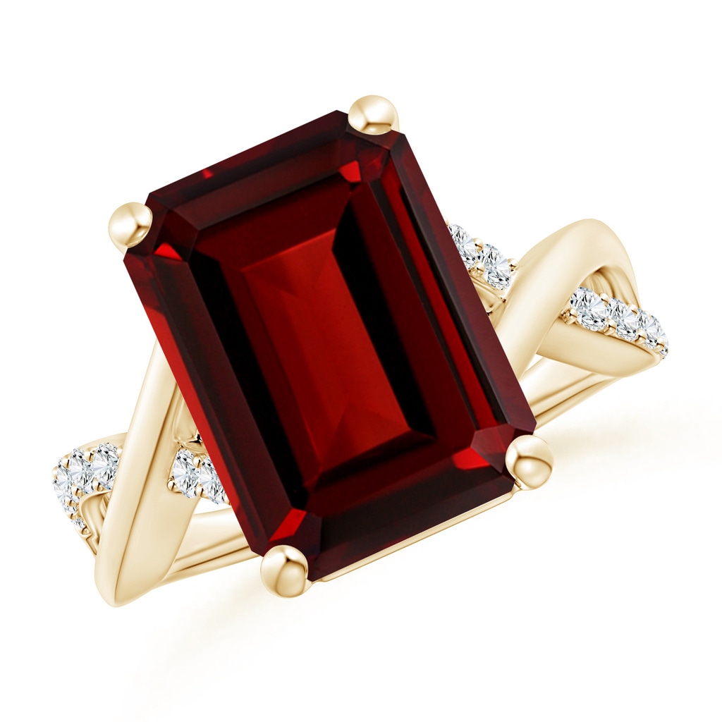 14x10mm AAAA Emerald-Cut Garnet Crossover Shank Cocktail Ring in Yellow Gold