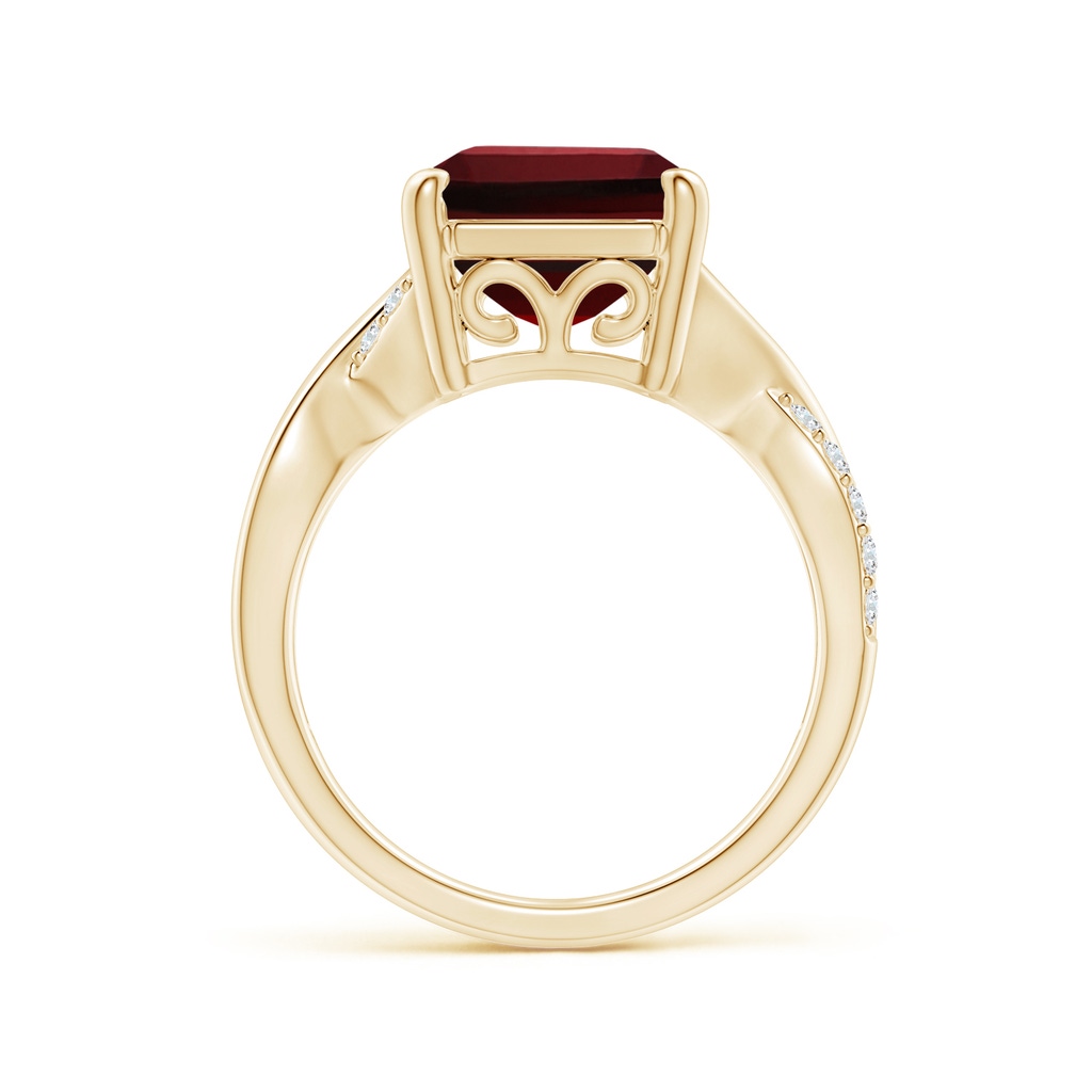 14x10mm AAAA Emerald-Cut Garnet Crossover Shank Cocktail Ring in Yellow Gold Side 1