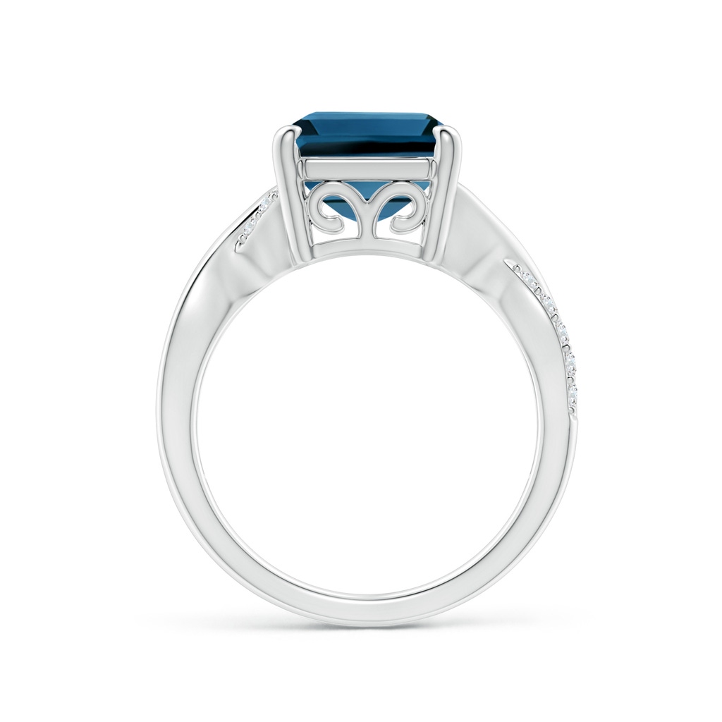 12x10mm AAA Emerald-Cut London Blue Topaz Crossover Shank Cocktail Ring in White Gold Side 1