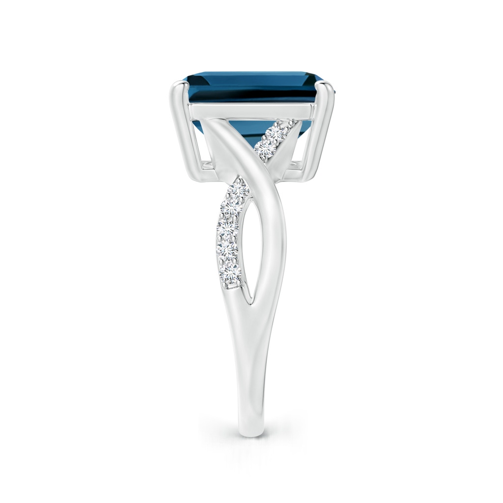 12x10mm AAA Emerald-Cut London Blue Topaz Crossover Shank Cocktail Ring in White Gold Side 2