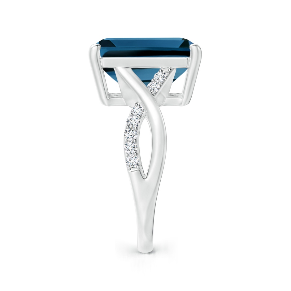 14x10mm AAA Emerald-Cut London Blue Topaz Crossover Shank Cocktail Ring in White Gold side 2