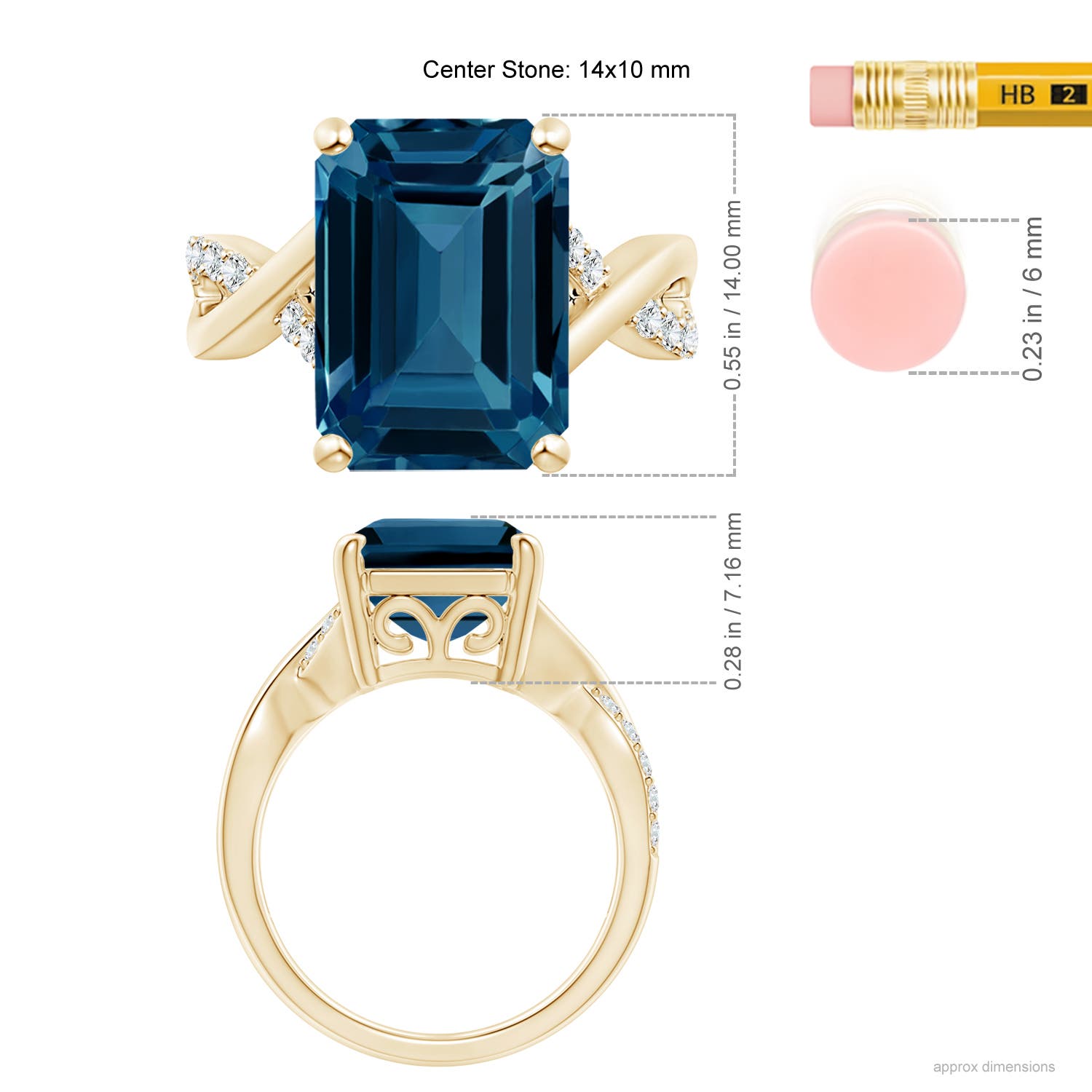 AAAA - London Blue Topaz / 10.2 CT / 14 KT Yellow Gold