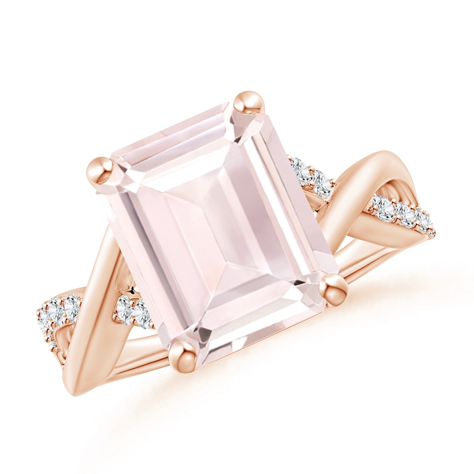12x10mm A Emerald-Cut Morganite Crossover Shank Cocktail Ring in Rose Gold 