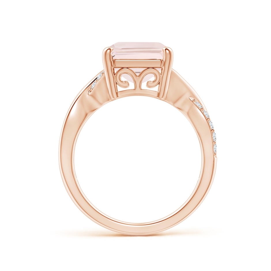 12x10mm A Emerald-Cut Morganite Crossover Shank Cocktail Ring in Rose Gold side 1