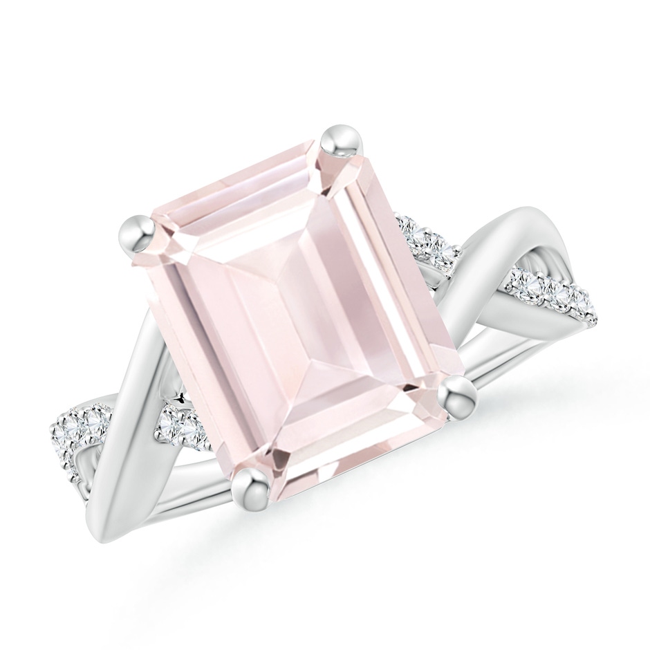 12x10mm A Emerald-Cut Morganite Crossover Shank Cocktail Ring in White Gold 