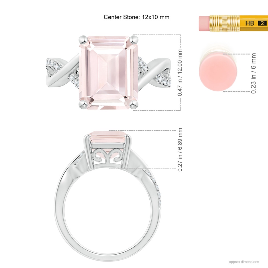 12x10mm A Emerald-Cut Morganite Crossover Shank Cocktail Ring in White Gold ruler