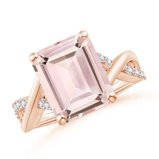 12x10mm AA Emerald-Cut Morganite Crossover Shank Cocktail Ring in Rose Gold