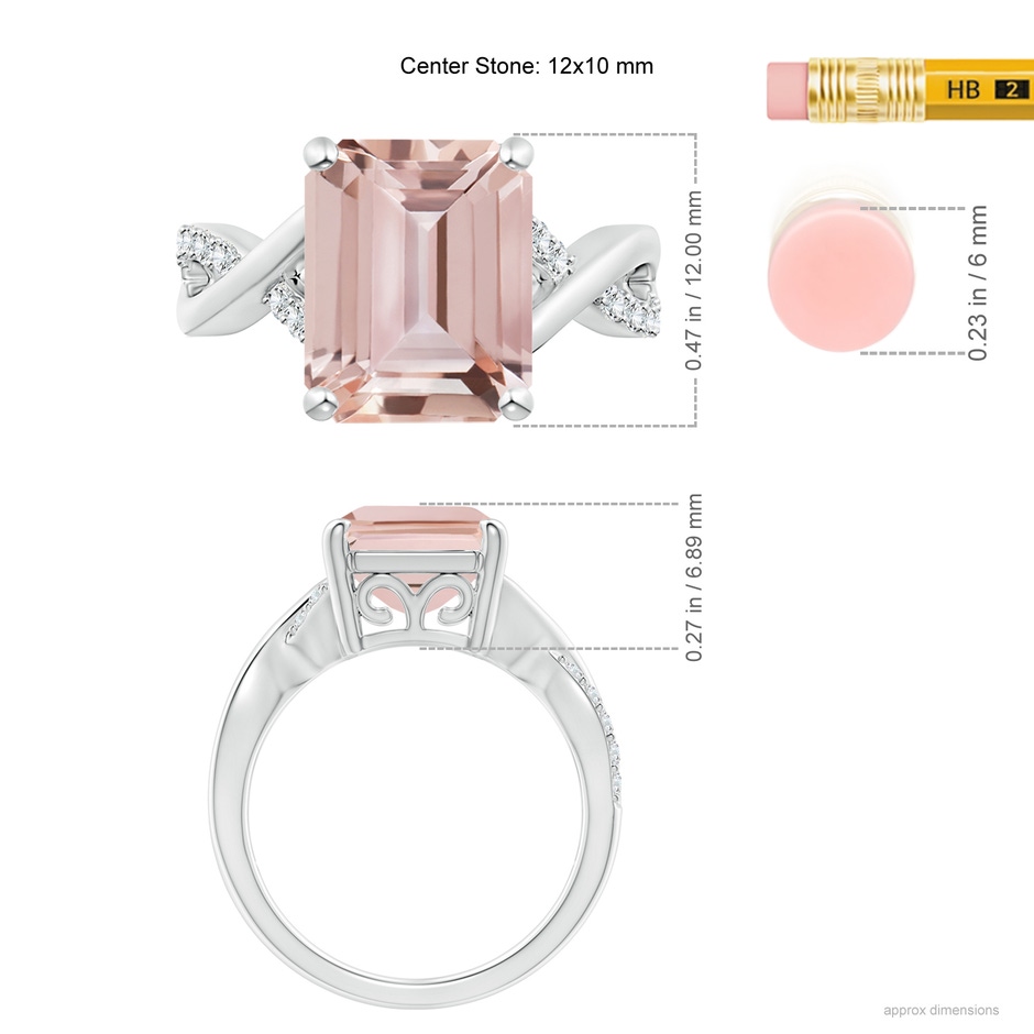 12x10mm AAA Emerald-Cut Morganite Crossover Shank Cocktail Ring in P950 Platinum ruler