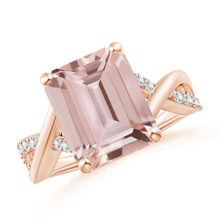 12x10mm AAA Emerald-Cut Morganite Crossover Shank Cocktail Ring in Rose Gold